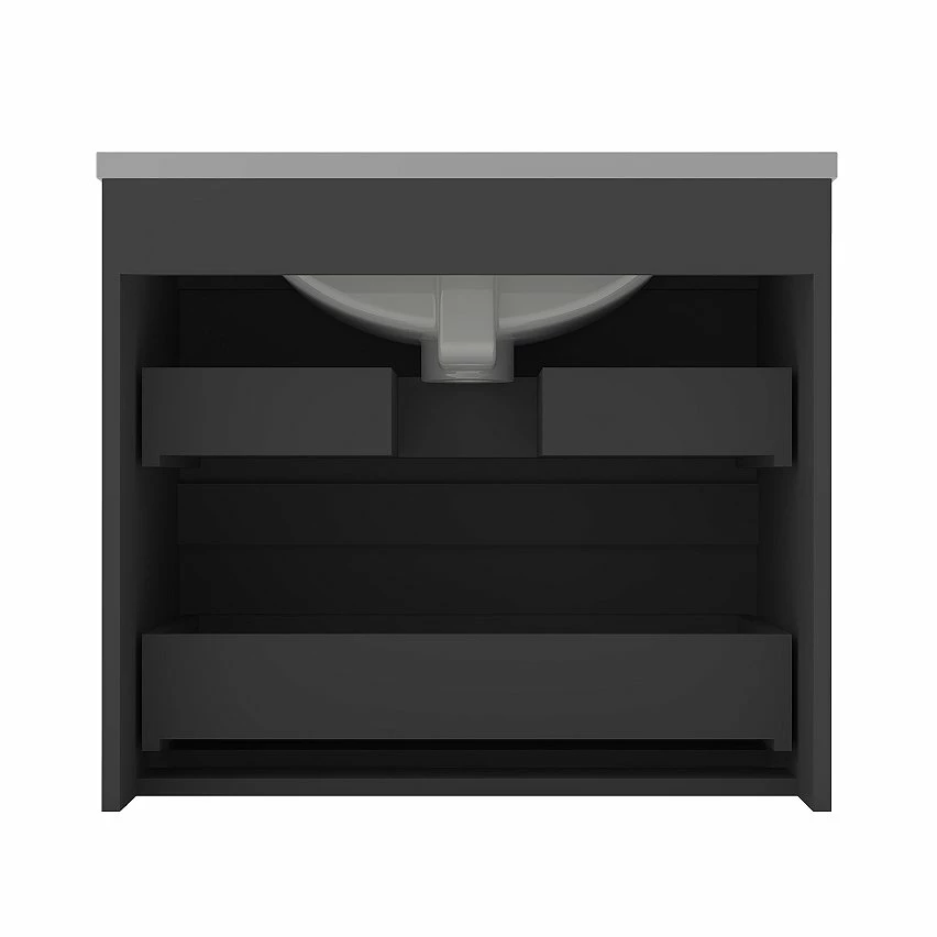 Promo ✨ AICA Sanitaire meuble de salle de bain anthracite suspendu, meuble 2 tiroirs + Vasque en céramique 🛒 – Image 6