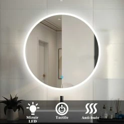 Meilleur prix ❤️ AICA Sanitaire miroir salle de bain, miroir style parisienne, miroir arrondi avec éclairage salle de bain, miroir rond antibuée étanche ✔️