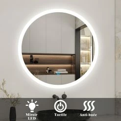 Coupon ✨ AICA Sanitaire miroir salle de bain, miroir arrondi salle de bain, miroir art décor chambre, miroir rond antibuée avec éclairage, miroir étanche 🎉