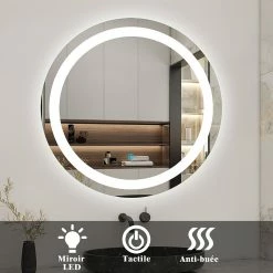Acheter 🌟 AICA Sanitaire miroir salle de bain, miroir modern chic, miroir arrondi avec éclairage salle de bain, miroir rond antibuée, miroir étanche 🎁