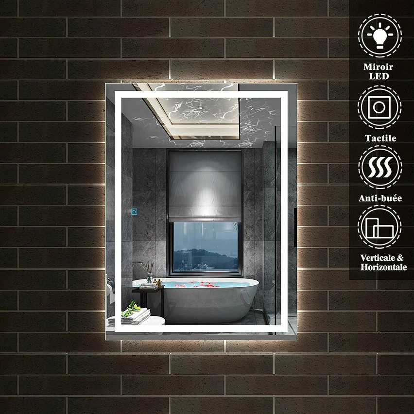 Acheter 🤩 AICA Sanitaire Miroir antibuée avec interrupteur tactile + commande unique + lumière blanche 6000k + 90 x 4 x 60 cm (L x P x H) 😀 – Image 7
