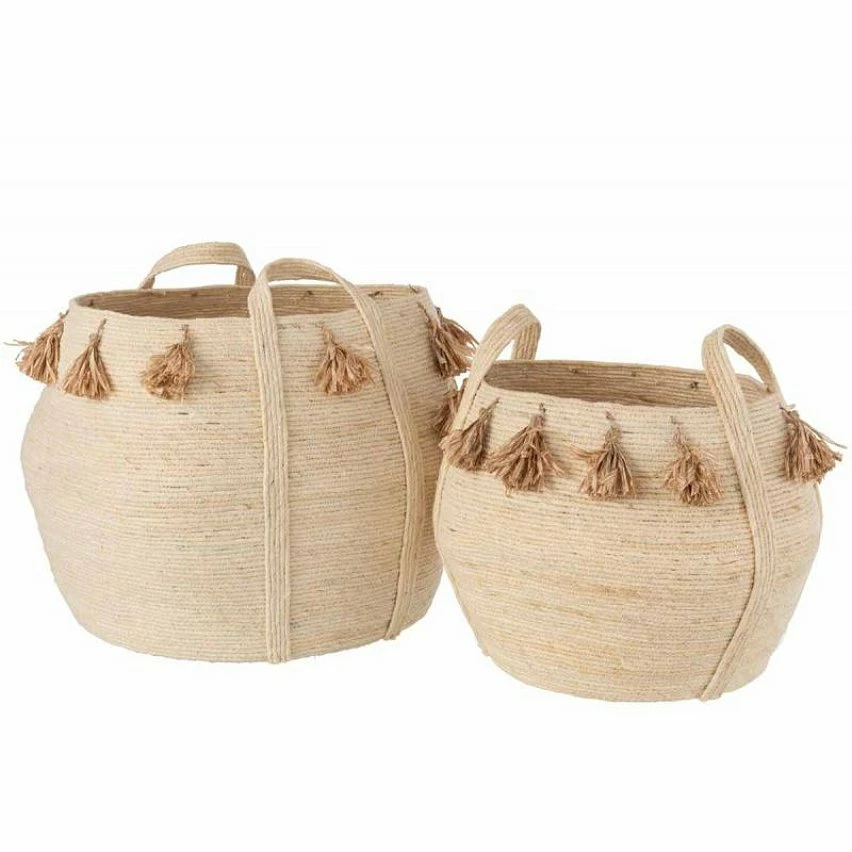 Vente flash ⌛ Paris prix Lot de 2 Paniers Déco "Pompons" 40cm Naturel 🎉