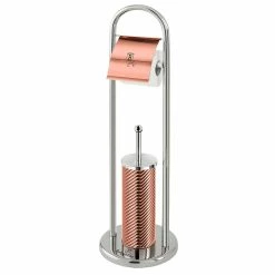 De gros 👍 Porte Papier Toilette sur Pied avec Porte-Brosse WC, Acier Inox Support Portable Or Rose Berlinger HausRose Gold ⌛