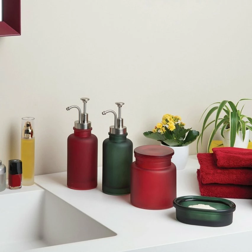 Sortie ✨ Spirella Boite à cotons Verre YOKO Misty Bordeaux ⌛ – Image 2