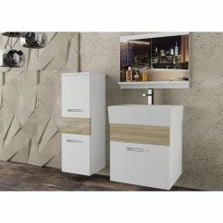 Meilleur prix 😉 Hucoco NOMI - Ensemble de salle de bain - 4 pcs - Meubles à suspendre - Vasque en porcelaine - Beige 😍