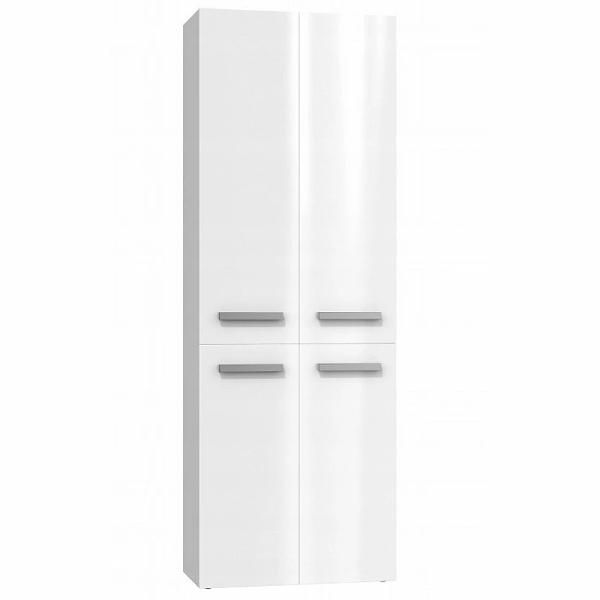 Coupon 🥰 Hucoco ELLOS - Armoire de salle de bain avec deux paniers - Poignées minimalistes - Dimensions : 174x60x30 - Colonne de rangement - Blanc ⌛