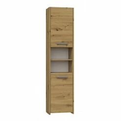 Le moins cher 👏 Hucoco PISA - Armoire de salle de bains style moderne- 170x40x30cm - Meuble colonne salle de bains - Rangement salle de bains - Aspect bois - Chêne ⌛