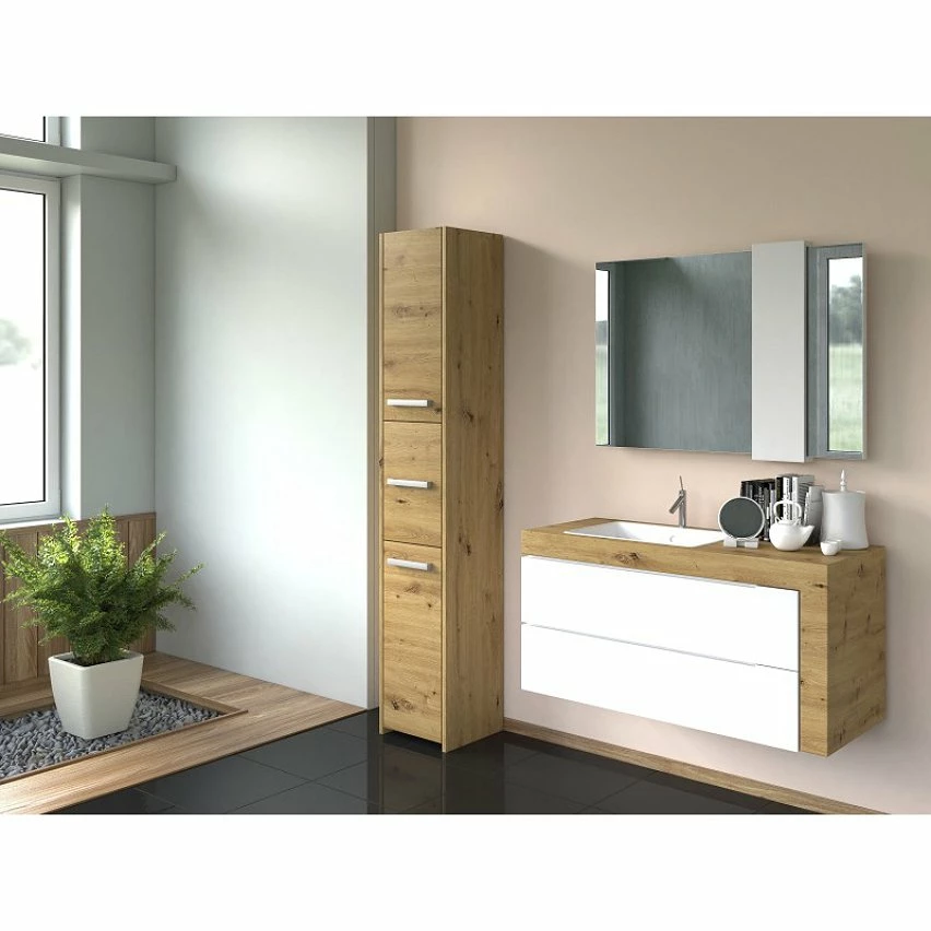 Vente flash 💯 Hucoco VERONA - Armoire de salle de bains - 170x30x30 cm - Colonne salle de bains - Mobilier salle de bains toilette - Aspect bois - Chêne 🎁 – Image 2