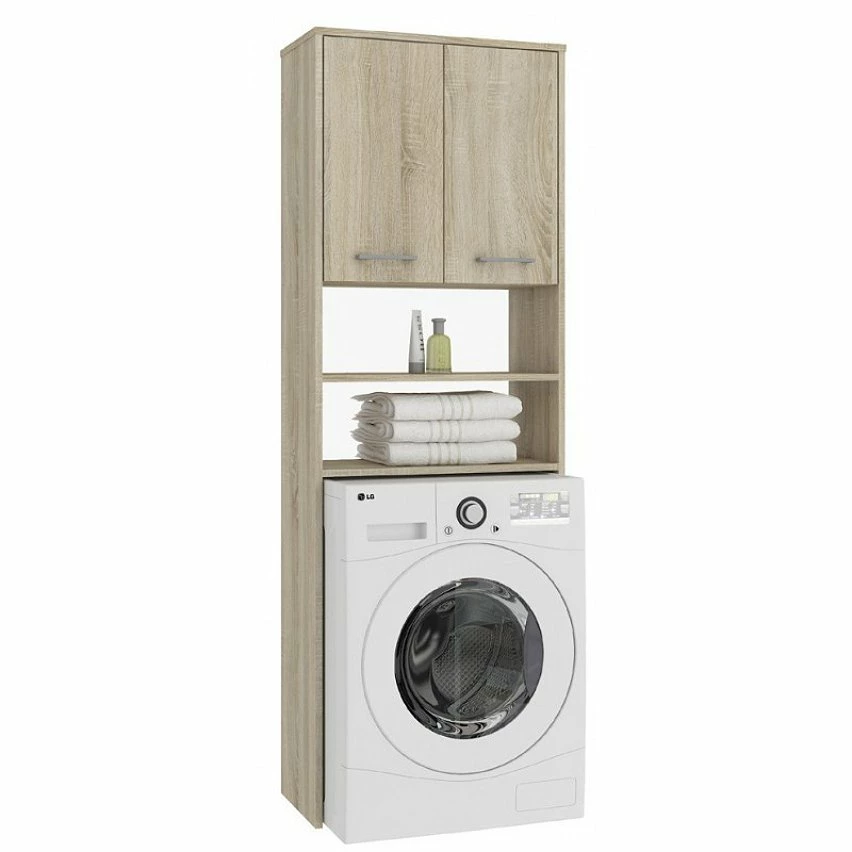 Top 10 ⌛ Hucoco LENA - Meuble pour machine à laver 180x64x30 cm - Rangement buanderie lave linge salle de bain avec placard/étagères - Sonoma ✨