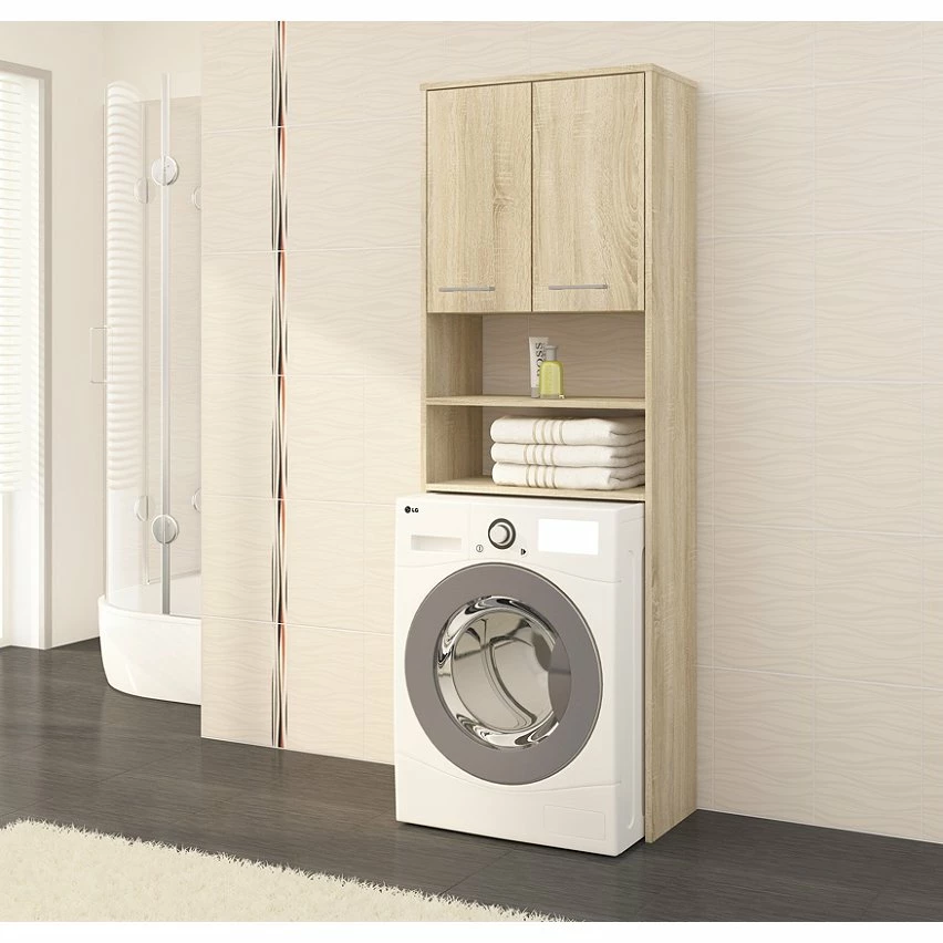 Top 10 ⌛ Hucoco LENA - Meuble pour machine à laver 180x64x30 cm - Rangement buanderie lave linge salle de bain avec placard/étagères - Sonoma ✨ – Image 2