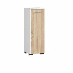 Promo 🌟 Hucoco MAREIKI - Armoire Colonne de salle de bain 82x30x30 cm - Armoire toilette - Meuble salle de bain - 1 porte - Blanc/Sonoma 🎉