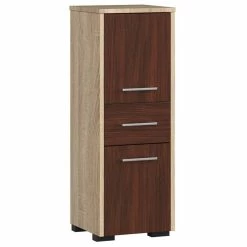 Bon marché 🥰 Hucoco ASTORIA - Armoire Colonne de salle de bain contemporaine 85x30x30 cm - Meuble de rangement design moderne - Sonoma/Wengé ⭐