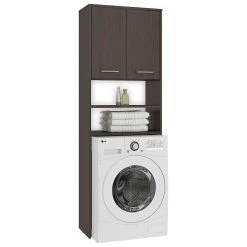 De gros 🔥 Hucoco LENA - Meuble pour machine à laver 180x64x30 cm - Espace de rangement buanderie lave linge salle de bain - Wenge 😉