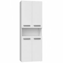 Offres ✨ Hucoco MOBY - Armoire de salle de bain avec deux paniers - Poignées minimalistes - 174x60x30 - Colonne de rangement - Blanc ❤️