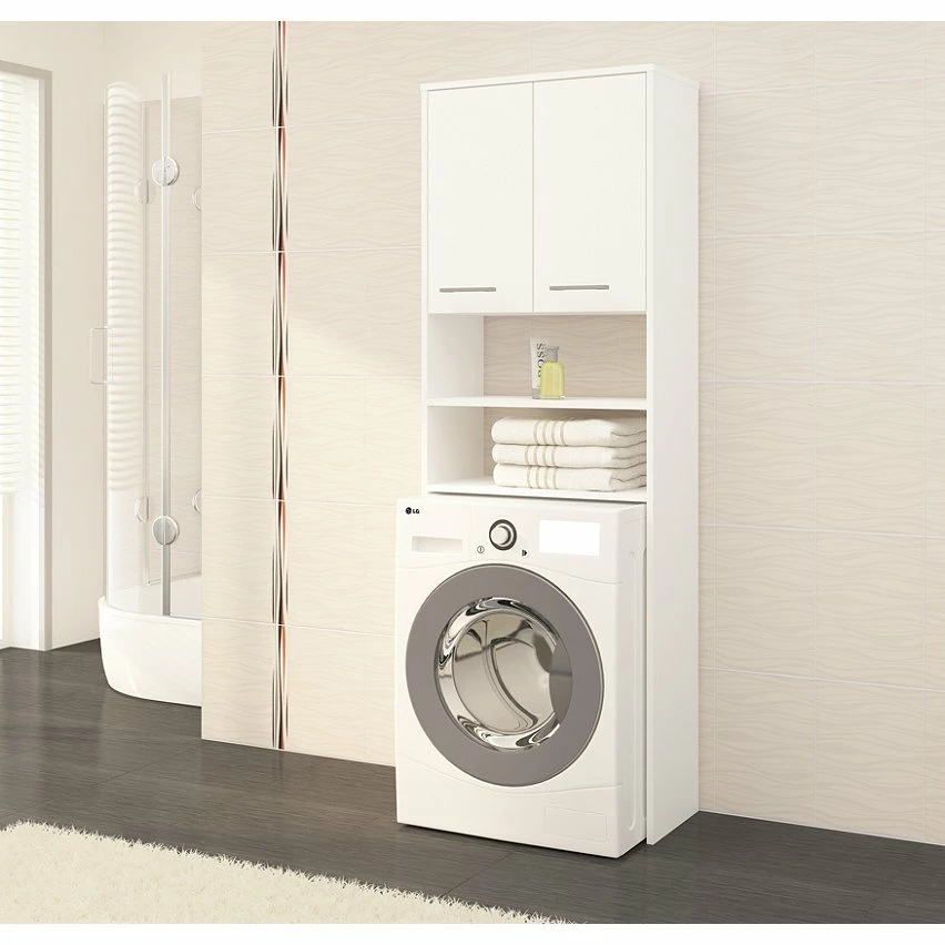 Remise 🥰 Hucoco LENA - Meuble pour machine à laver 180x64x30 cm - Rangement buanderie lave linge salle de bain - Blanc 🎉 – Image 2
