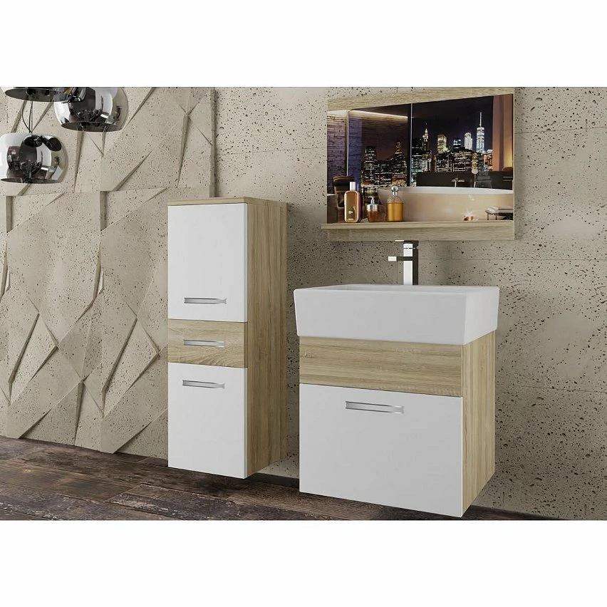 Meilleur prix ✔️ Hucoco NOMI - Ensemble de salle de bain - 4 pcs - Meuble vasque- Vasque en porcelaine - Beige 🔔