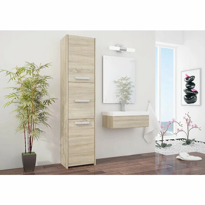 De gros ⌛ Hucoco MOSTAR - Meuble Colonne de salle de bain 30x30x170 - Rangement salle de bain - Armoire Toilette - Sonoma 🎉 – Image 2