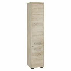 Vente flash 🌟 Hucoco FRANK - Armoire Colonne de salle de bain design 140x30x30 cm - Meuble de rangement - 2 portes+5 niches - Sonoma ✔️