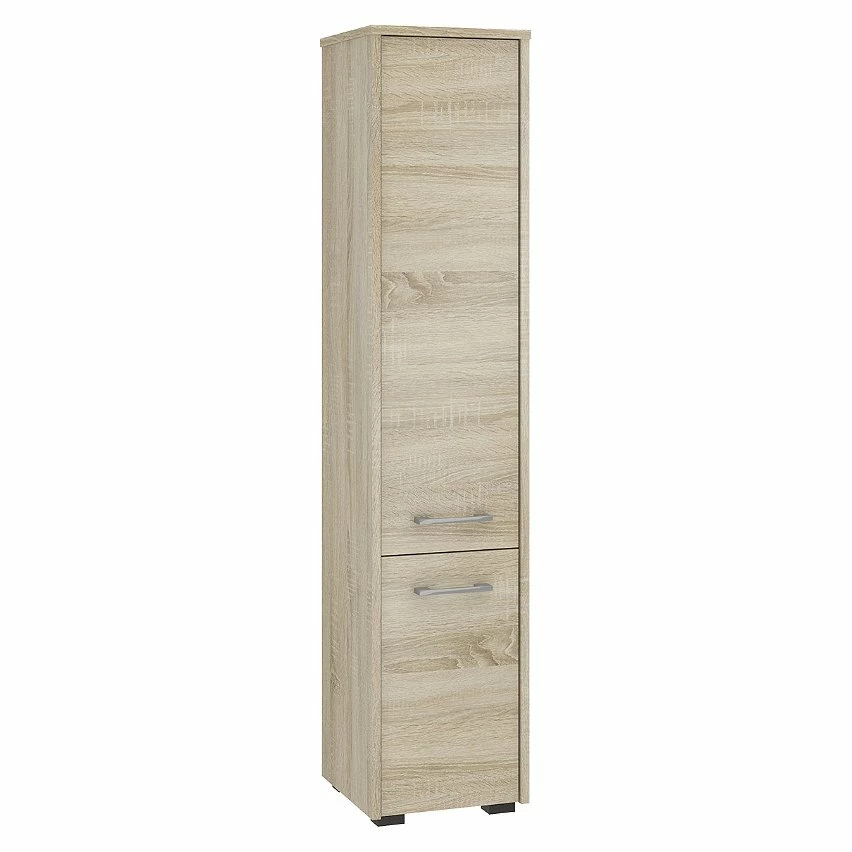 Vente flash 🌟 Hucoco FRANK - Armoire Colonne de salle de bain design 140x30x30 cm - Meuble de rangement - 2 portes+5 niches - Sonoma ✔️