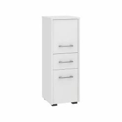 Vente flash ❤️ Hucoco ASTORIA - Armoire Colonne de salle de bain moderne 85x30x30 cm - Rangement salle de bain - Tiroir+2 portes - Blanc 🔥