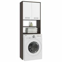 Nouveau 🧨 Hucoco LENA - Meuble pour machine à laver 180x64x30 cm - Espace de rangement buanderie/lave linge/salle de bain avec tablettes - Wenge/Blanc 👏