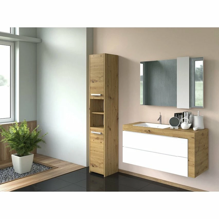 Le moins cher 🎉 Hucoco PISA - Armoire de salle de bains - 170x30x30 cm - Meuble de rangement salle de bains toilette - Meuble colonne - Aspect bois - Chêne ✔️ – Image 3