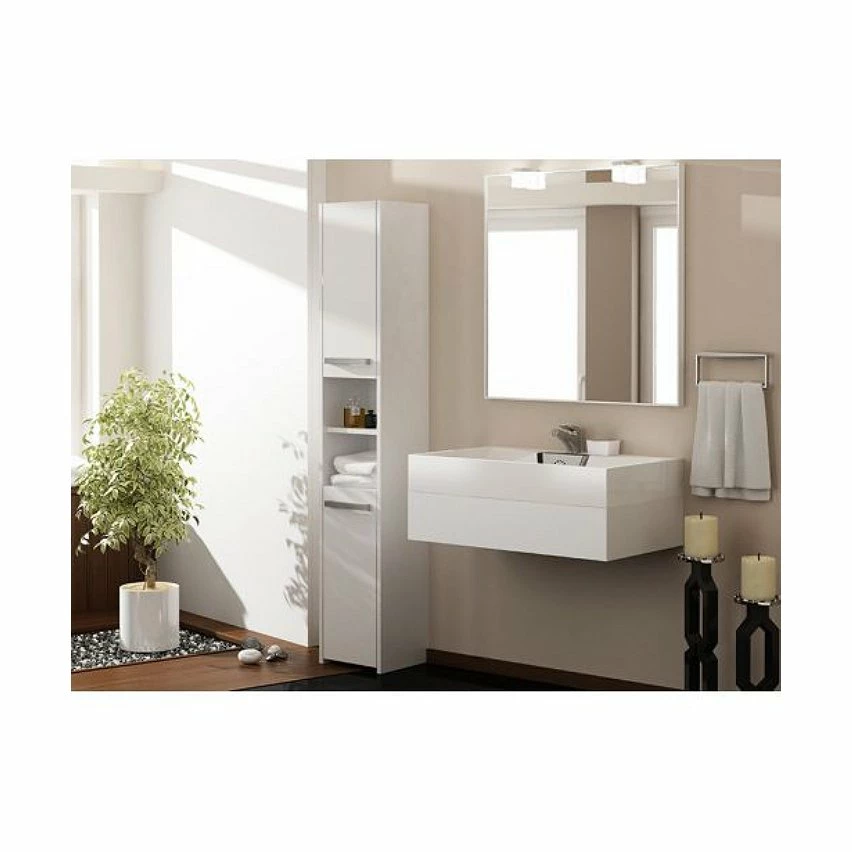 Meilleur prix ✨ Hucoco PISA - Colonne armoire salle de bain - 30x30x170 cm - Meuble salle de bain - Rangement salle de bain - blanc ✨ – Image 3