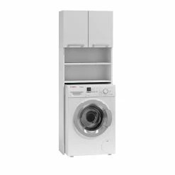 Meilleure vente 👍 Hucoco COMO - Meuble pour machine à laver - 64x183x30cm - Rangement espace buanderie lave linge salle de bains - Style moderne - blanc ✔️