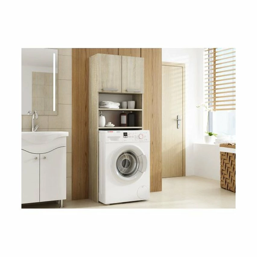 Vente flash 🧨 Hucoco COMO - Meuble pour machine à laver - 64x183x30cm - Rangement espace buanderie lave linge salle de bains - Style moderne - sonoma 🤩 – Image 2
