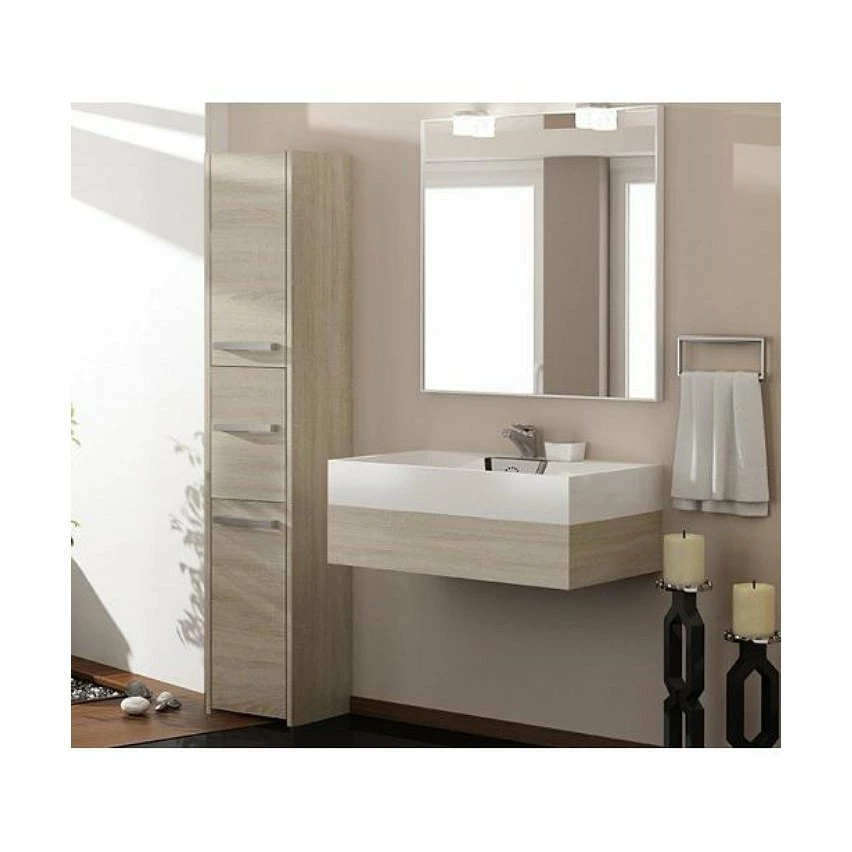 Bon marché ⭐ Hucoco VERONA - Armoire de salle de bains - 170x40x30 cm - Meuble colonne de rangement salle de bains toilette - Aspect bois - sonoma 😀 – Image 3
