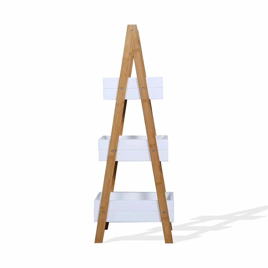 Bon marché 🌟 Mobili Rebecca Rebecca Mobili Étagère de salle de bain en Echelle avec 3 Etagères Mdf Bambu Blanc Brun 🔔 – Image 2