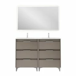 Grosses soldes ✔️ Amizuva Ensemble de meuble, vasque et miroir SUKI avec six tiroirs H.74 x L.120 x P.46 , effet Fumé sablé ⭐