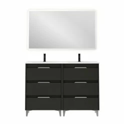 Sortie 🥰 Amizuva Ensemble de meuble, vasque et miroir SUKI avec six tiroirs H.74 x L.120 x P.46 , effet Anthracite brillant ❤️