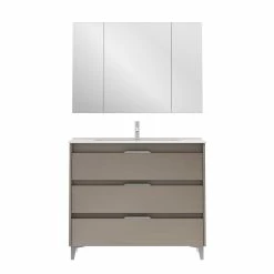 Les meilleures critiques de 😉 Amizuva Ensemble de meuble, vasque et miroir SUKI avec tris tiroirs H.74 x L.100 x P.46 , effet Fumé sablé 🤩