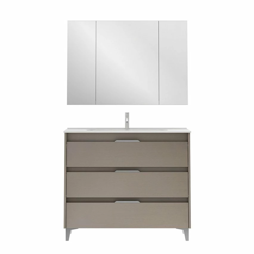 Les meilleures critiques de 😉 Amizuva Ensemble de meuble, vasque et miroir SUKI avec tris tiroirs H.74 x L.100 x P.46 , effet Fumé sablé 🤩