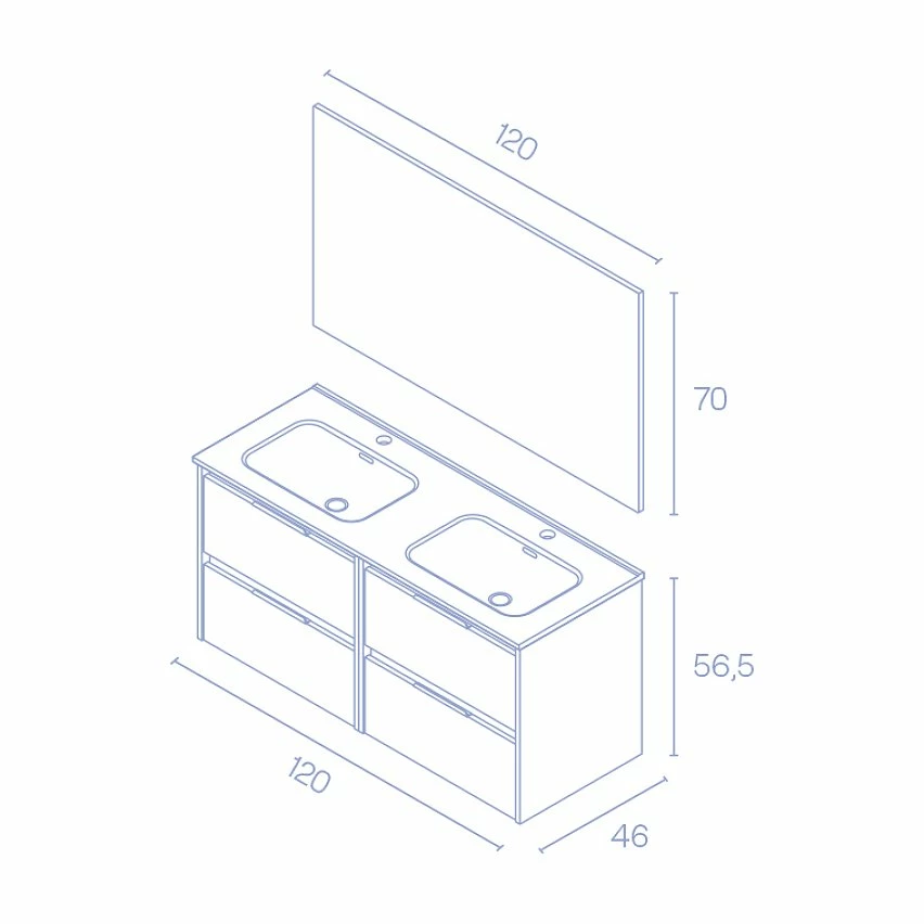 Vente flash đ Amizuva Ensemble de meuble, vasque et miroir SUKI avec quatre tiroirs H.56,5 x L.120 x P.46 , effet Gris sablĂ© â â Image 6