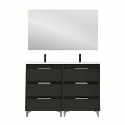 Top 10 ✨ Amizuva Meuble double vasque SUKI avec six tiroirs H.74 x L.120 x P.46 , effet Anthracite brillant | Il comprend la vasque en céramique 🧨