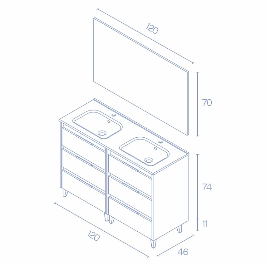 Sortie 🥰 Amizuva Ensemble de meuble, vasque et miroir SUKI avec six tiroirs H.74 x L.120 x P.46 , effet Anthracite brillant ❤️ – Image 6