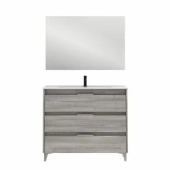 Offres 👍 Amizuva Meuble simple vasque SUKI avec tris tiroirs H.74 x L.100 x P.46 , effet Gris sablé | Il comprend la vasque en céramique 🔥