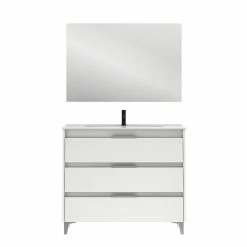 Meilleure affaire ✔️ Amizuva Meuble simple vasque SUKI avec tris tiroirs H.74 x L.100 x P.46 , effet blanc brillant | Il comprend la vasque en céramique 😀