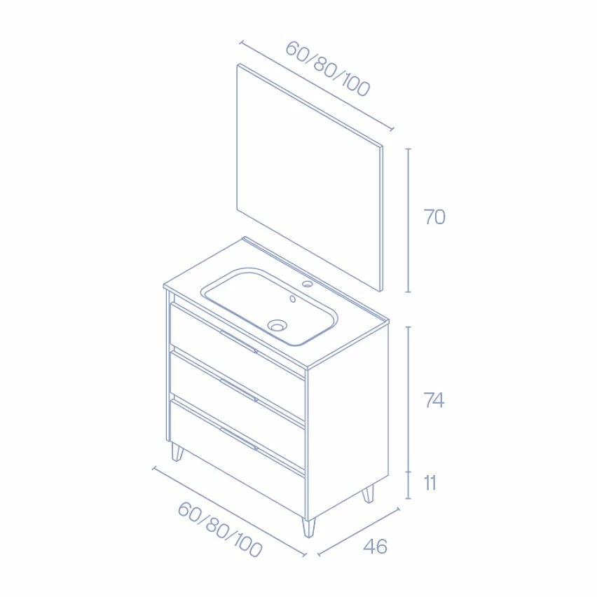 Coupon 🎉 Amizuva Ensemble de meuble, vasque et miroir SUKI avec tris tiroirs H.74 x L.100 x P.46 , effet Anthracite brillant 🎁 – Image 6