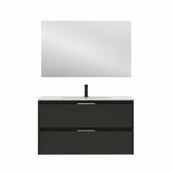 Top 10 ✨ Amizuva Meuble simple vasque SUKI avec deux tiroirs H.56,5 x L.100 x P.46 , effet Anthracite brillant | Il comprend la vasque en céramique 🧨