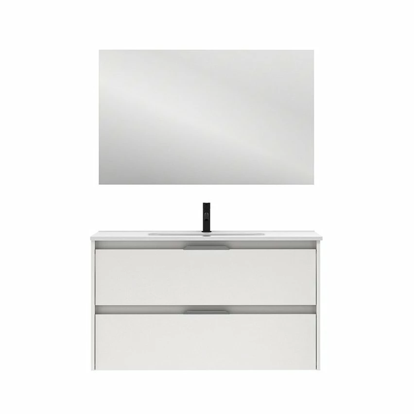 Top 10 🎉 Amizuva Meuble simple vasque SUKI avec deux tiroirs H.56,5 x L.100 x P.46 , effet blanc brillant | Il comprend la vasque en céramique 🔥