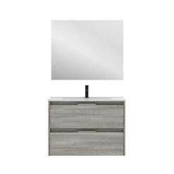 Acheter 👏 Amizuva Meuble simple vasque SUKI avec deux tiroirs H.56,5 x L.80 x P.46 , effet Gris sablé | Il comprend la vasque en céramique ✔️