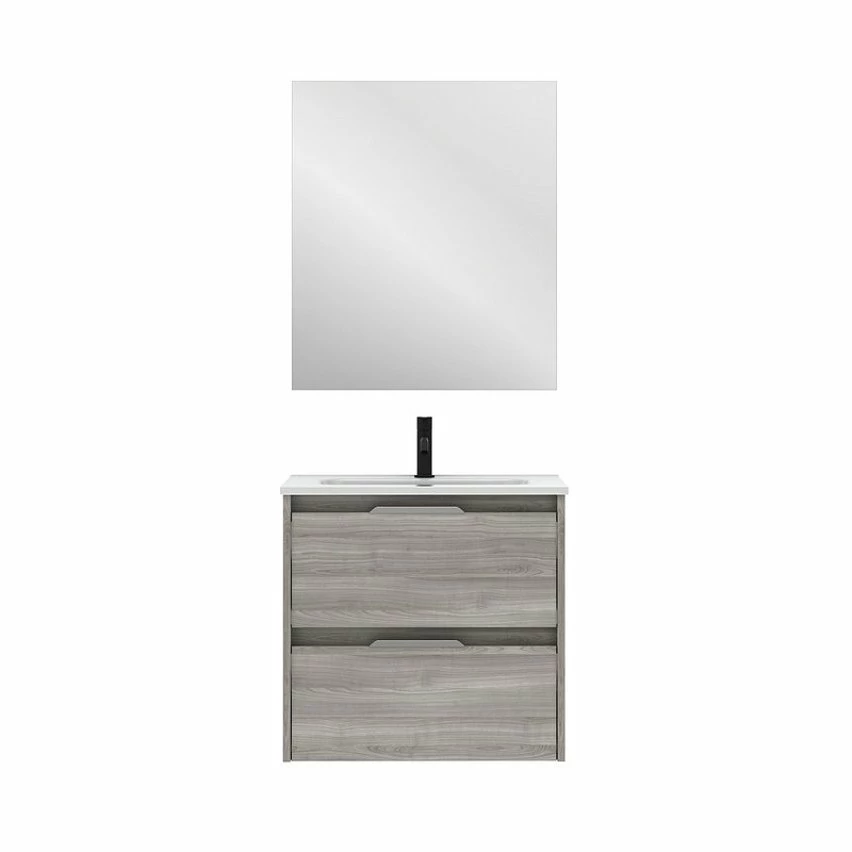 Meilleure vente ❤️ Amizuva Meuble simple vasque SUKI avec deux tiroirs H.56,5 x L.60 x P.46 , effet Gris sablé | Il comprend la vasque en céramique 🔔