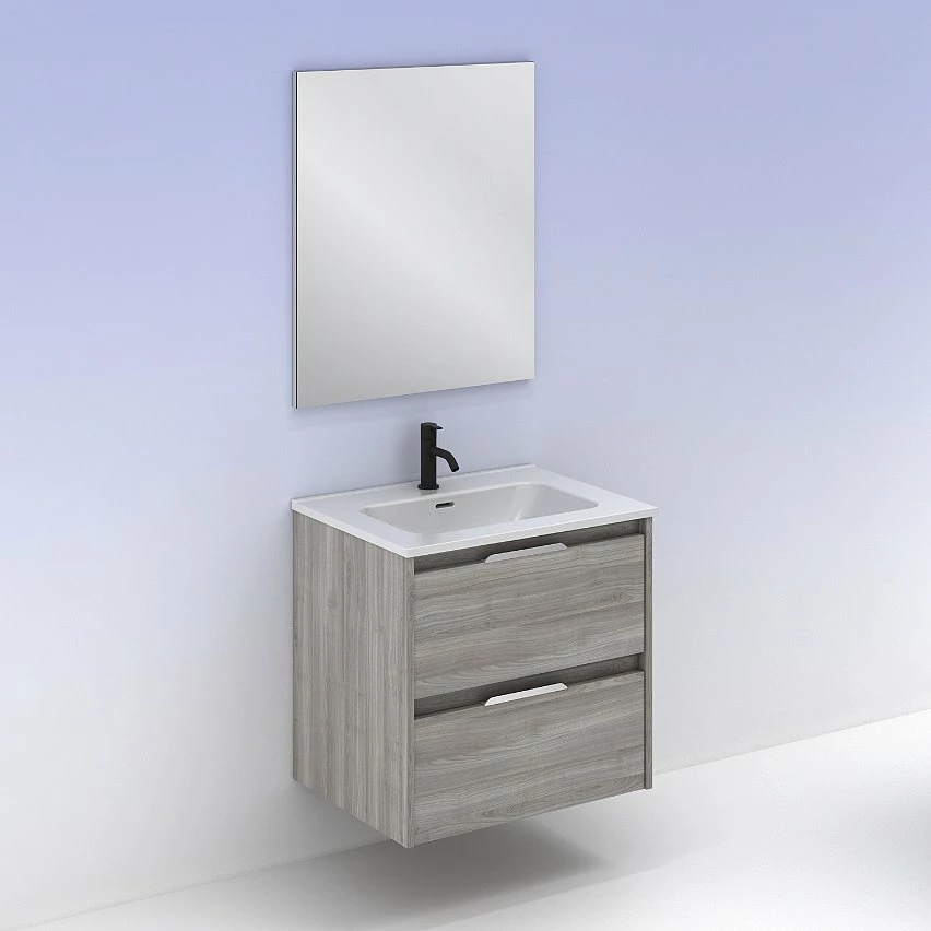 Budget ⌛ Amizuva Ensemble de meuble, vasque et miroir SUKI avec deux tiroirs H.56,5 x L.60 x P.46 , effet Gris sablé 🌟 – Image 6