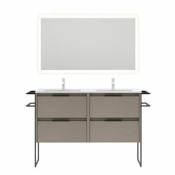 Tout neuf 🔔 Amizuva Ensemble de meuble, vasque et miroir KEIKO avec quatre tiroirs H.56,5 x L.120 x P.46 , effet Fumé sablé ✨