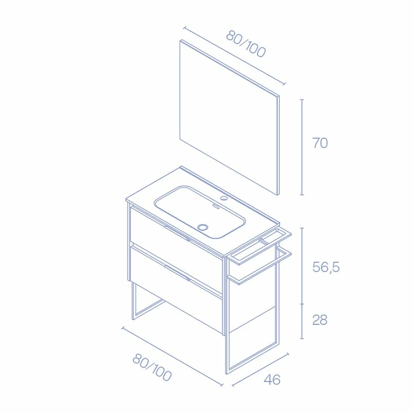 Le moins cher 🔔 Amizuva Ensemble de meuble, vasque et miroir KEIKO avec deux tiroirs H.56,5 x L.100 x P.46 , effet blanc brillant 😀 – Image 6