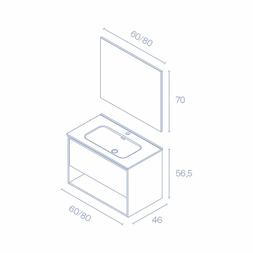 Budget 🌟 Amizuva Meuble simple vasque NIWA avec un tiroir et un niche H.56,5 x L.60 x P.46 , effetFumé sablé | Il comprend la vasque en céramique 🎁 – Image 3