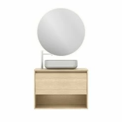 Vente flash 🤩 Amizuva Ensemble de meuble, vasque et miroir NIWA TOP avec un tiroir et un niche H.56,5 x L.80 x P.46 , effet Chêne sablé 🤩